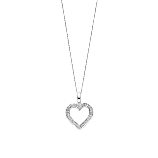 Tisento Sterling Silver Zirconia Open Heart Pendant