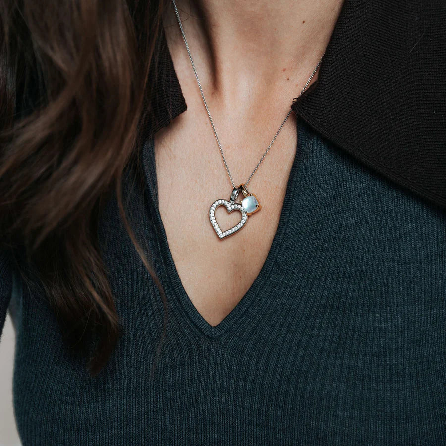 Tisento Sterling Silver Zirconia Open Heart Pendant