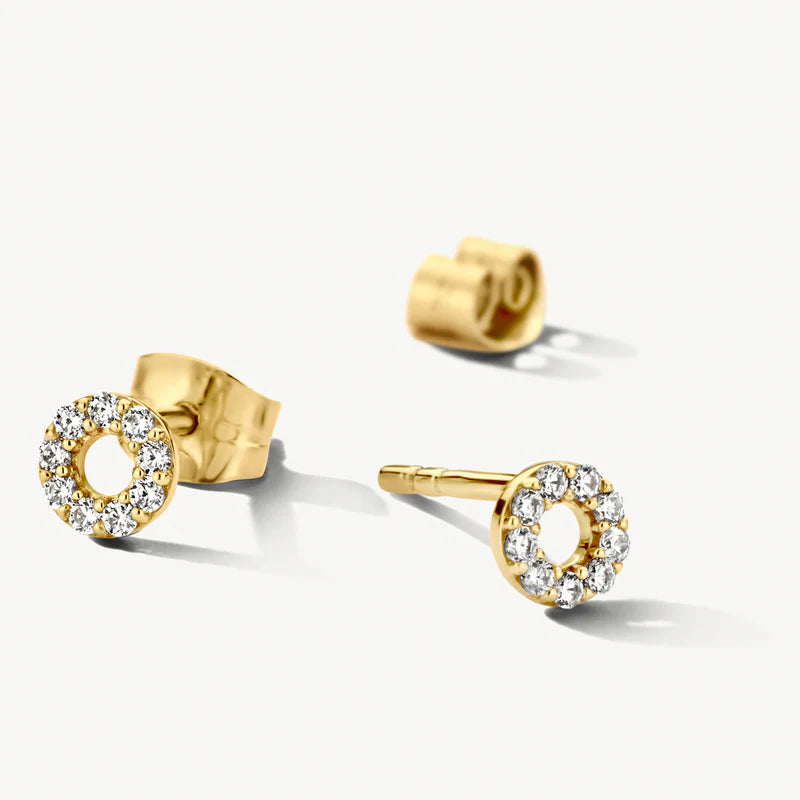 BLUSH 14CT YG CZ OPEN CIRCLE STUD EARRINGS