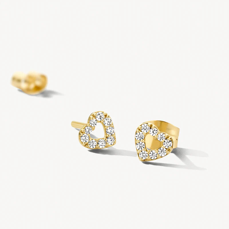 BLUSH 14CT YG CZ OPEN HEART STUD EARRINGS