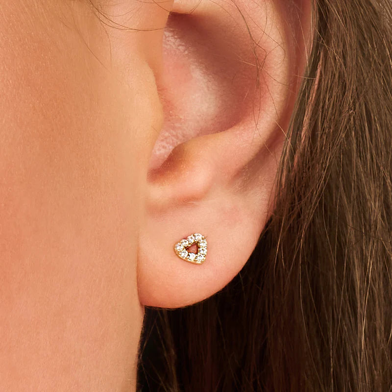 BLUSH 14CT YG CZ OPEN HEART STUD EARRINGS