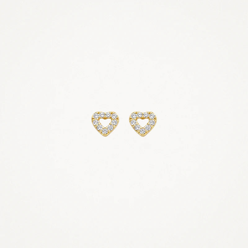 BLUSH 14CT YG CZ OPEN HEART STUD EARRINGS