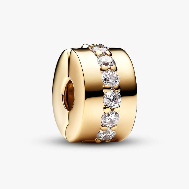 14ct Gold on Silver Clear Sparkling Row Clip Pandora Charm