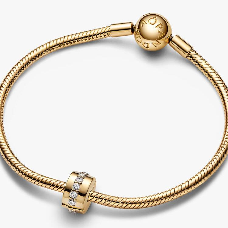 14ct Gold on Silver Clear Sparkling Row Clip Pandora Charm