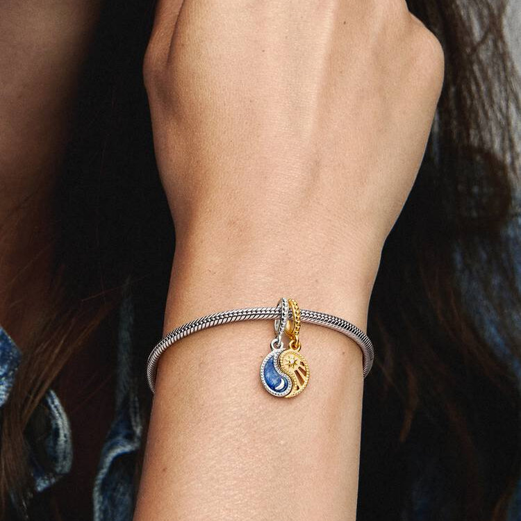 Two-tone Splittable Sun & Moon Dangle Pandora Charm