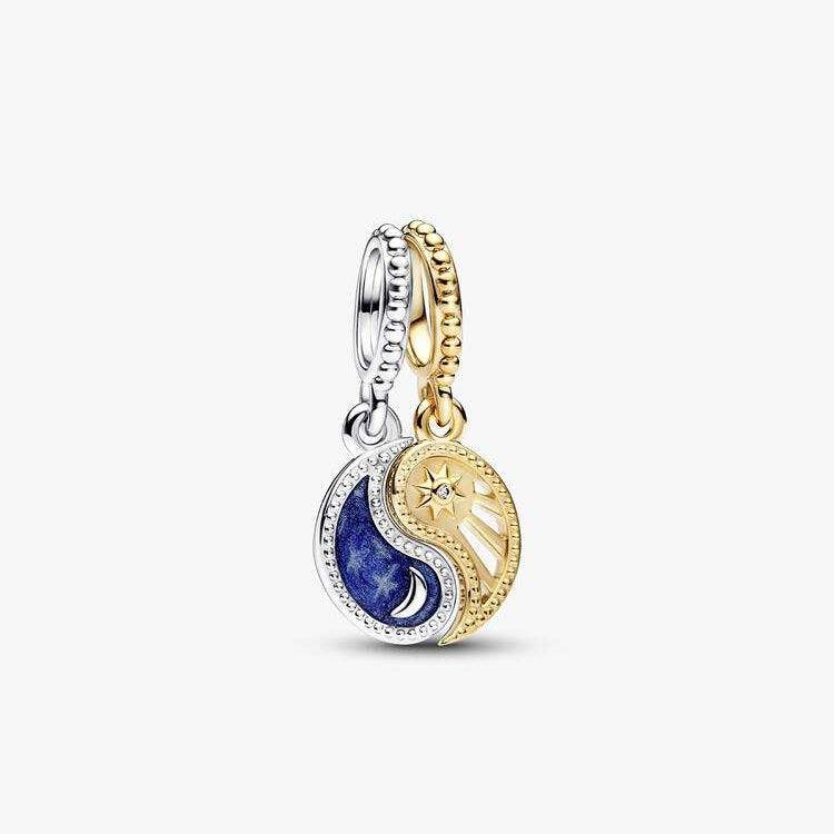 Two-tone Splittable Sun & Moon Dangle Pandora Charm