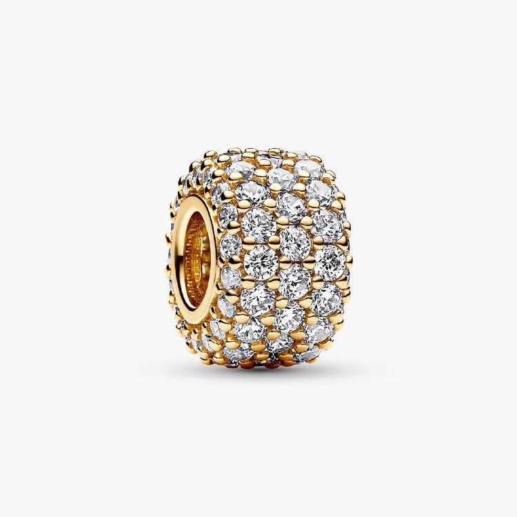 14ct Gold on Silver Sparkling Pavé Triple-row Pandora Charm