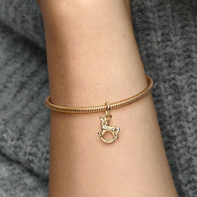 14ct Gold on Silver Rocking Horse Dangle Pandora Charm
