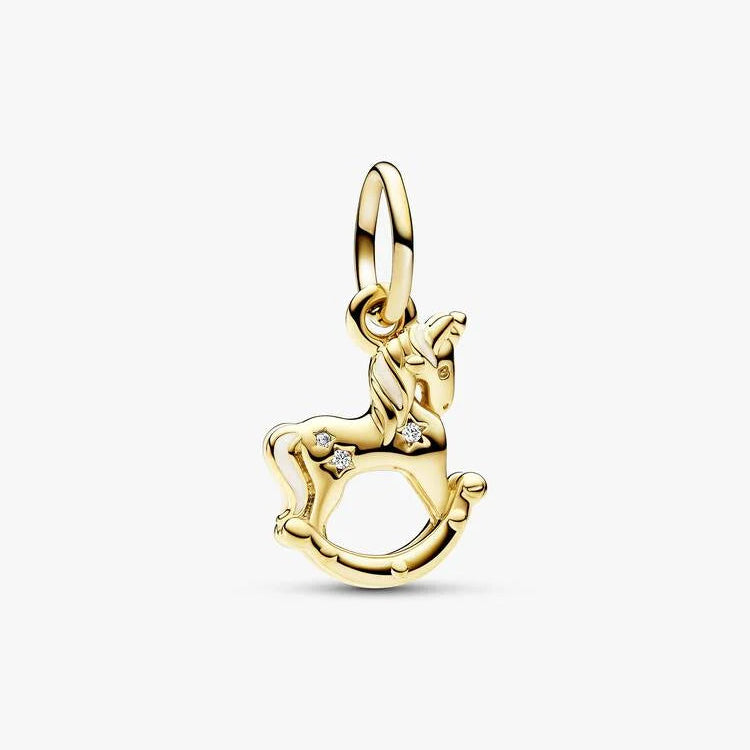14ct Gold on Silver Rocking Horse Dangle Pandora Charm