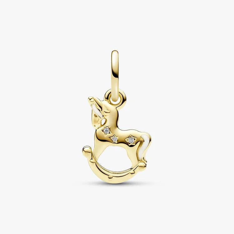 14ct Gold on Silver Rocking Horse Dangle Pandora Charm