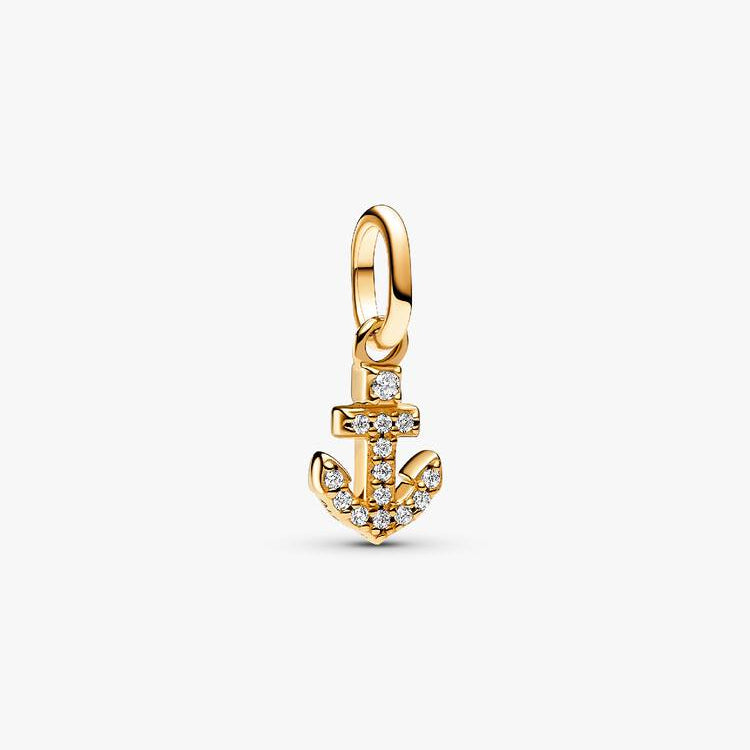 14ct Gold on Silver Mini Anchor Dangle Pandora Charm