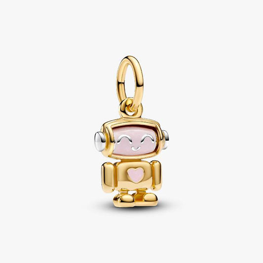 14ct Gold on Silver Spinnable Face Robot Dangle Pandora Charm