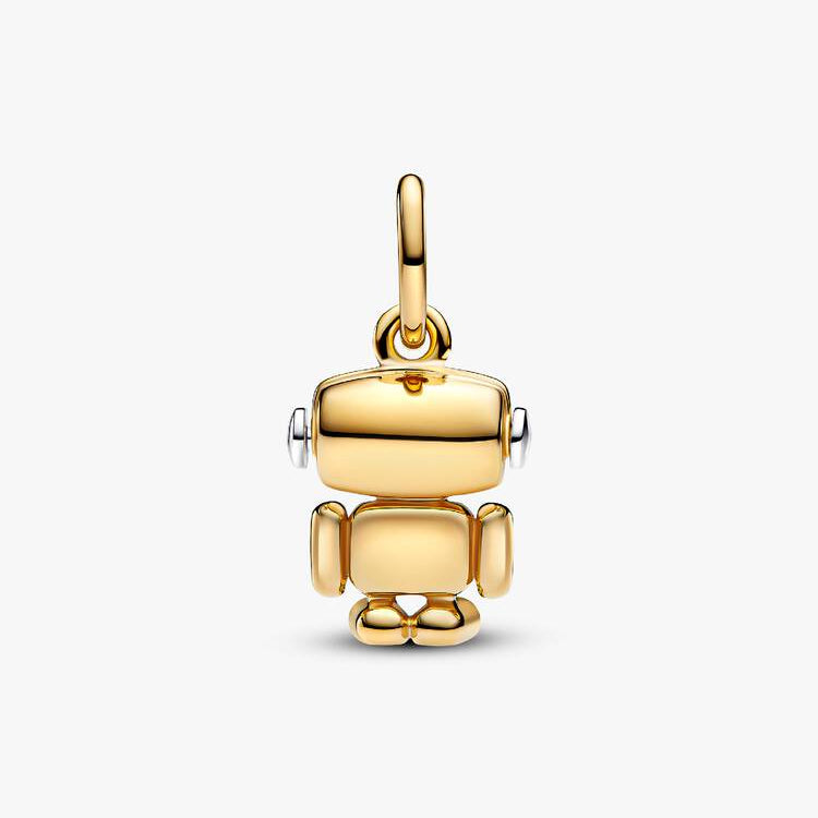 14ct Gold on Silver Spinnable Face Robot Dangle Pandora Charm