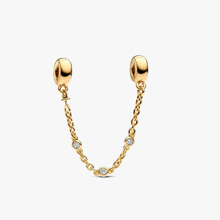 14ct Gold on Silver Triple Clear Stone Safety Chain
