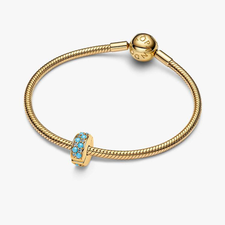 14ct Gold on Silver Aqua Blue Clip Pandora Charm