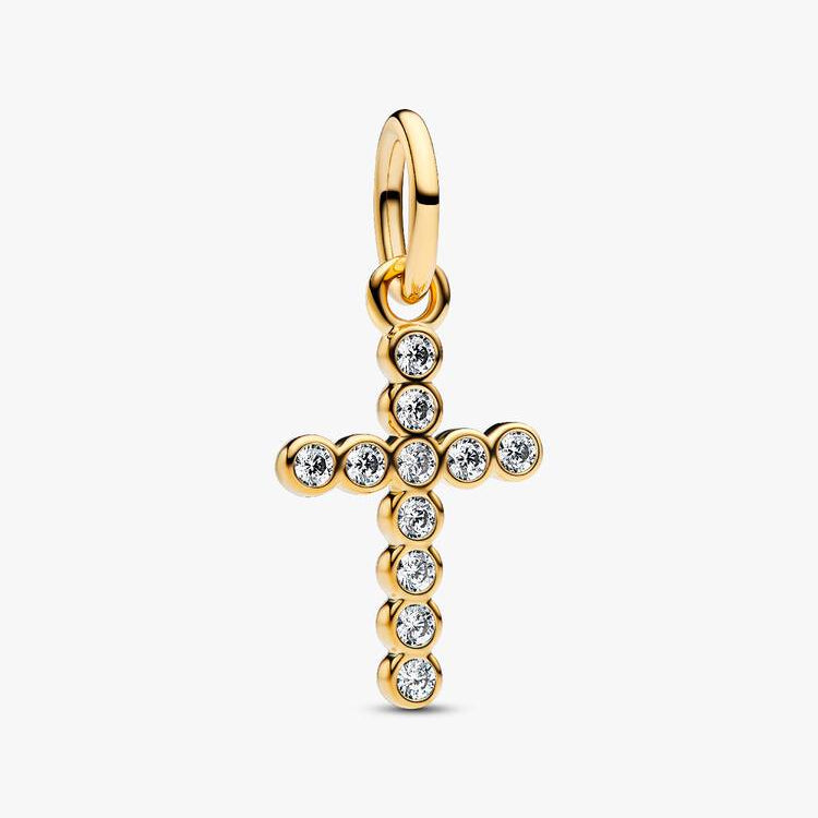 14ct Gold on Silver Cross Dangle Pandora Charm