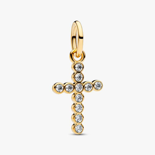 14ct Gold on Silver Cross Dangle Pandora Charm