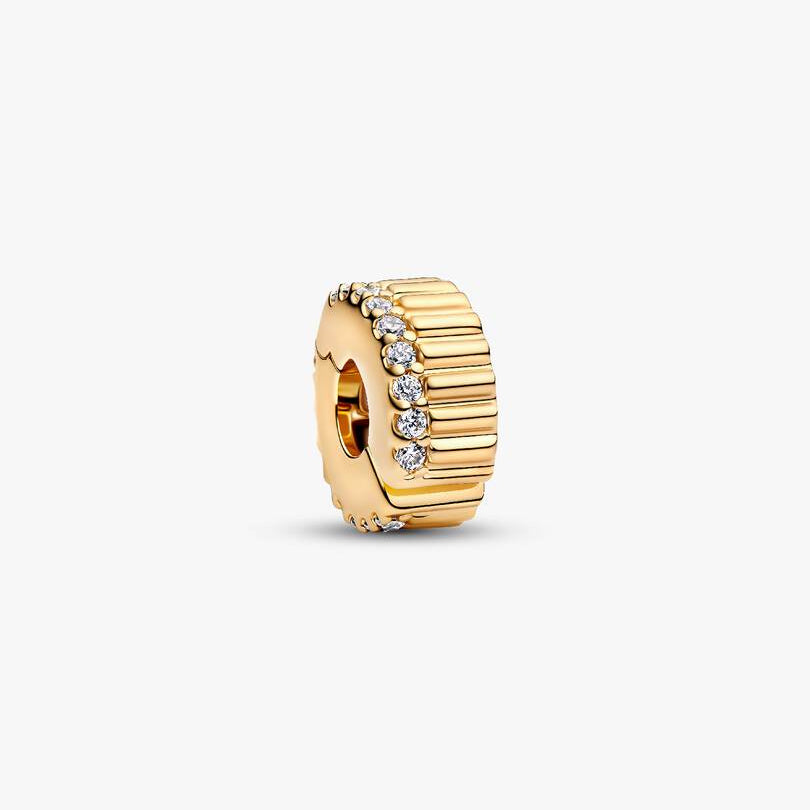 14ct Gold on Silver Ribbed Clip Pandora Charm