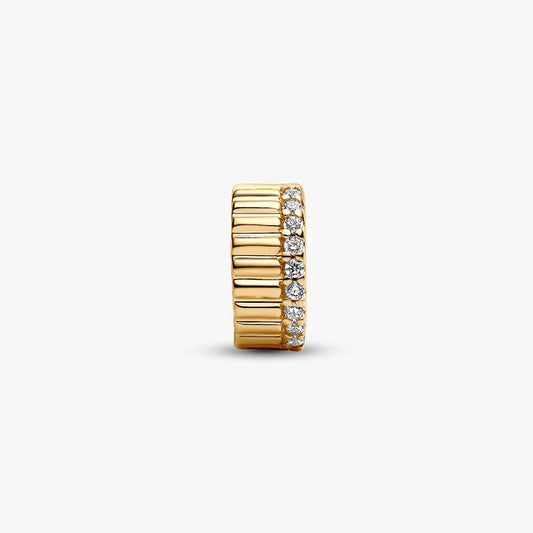 14ct Gold on Silver Ribbed Clip Pandora Charm