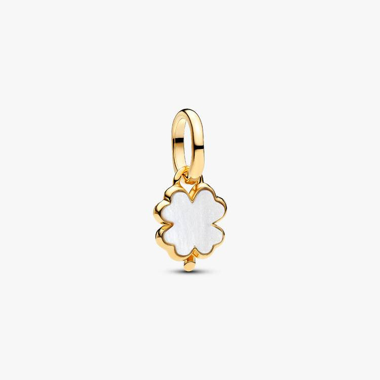14ct Gold on Silver White Lucky Clover Dangle Pandora Charm