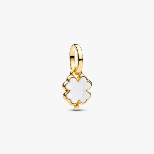 14ct Gold on Silver White Lucky Clover Dangle Pandora Charm