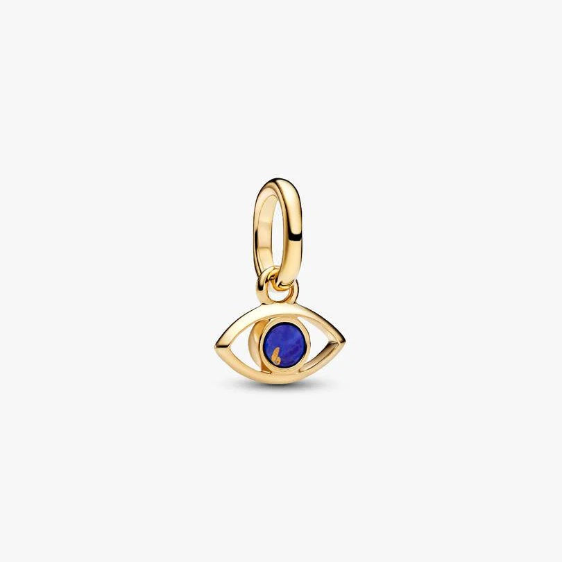 14ct Gold on Silver Blue Evil Eye Mini Dangle Pandora Charm