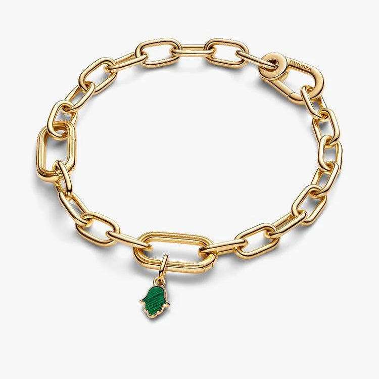 14ct Gold on Silver Green Hamsa Hand Mini Dangle Pandora Charm