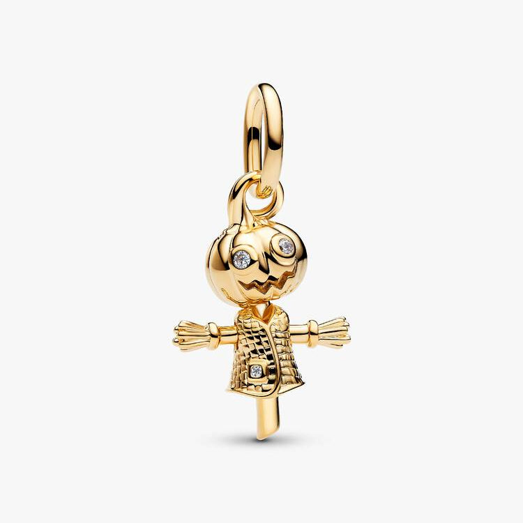 14ct Gold on Silver Pumpkin Scarecrow Dangle Pandora Charm