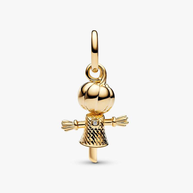 14ct Gold on Silver Pumpkin Scarecrow Dangle Pandora Charm
