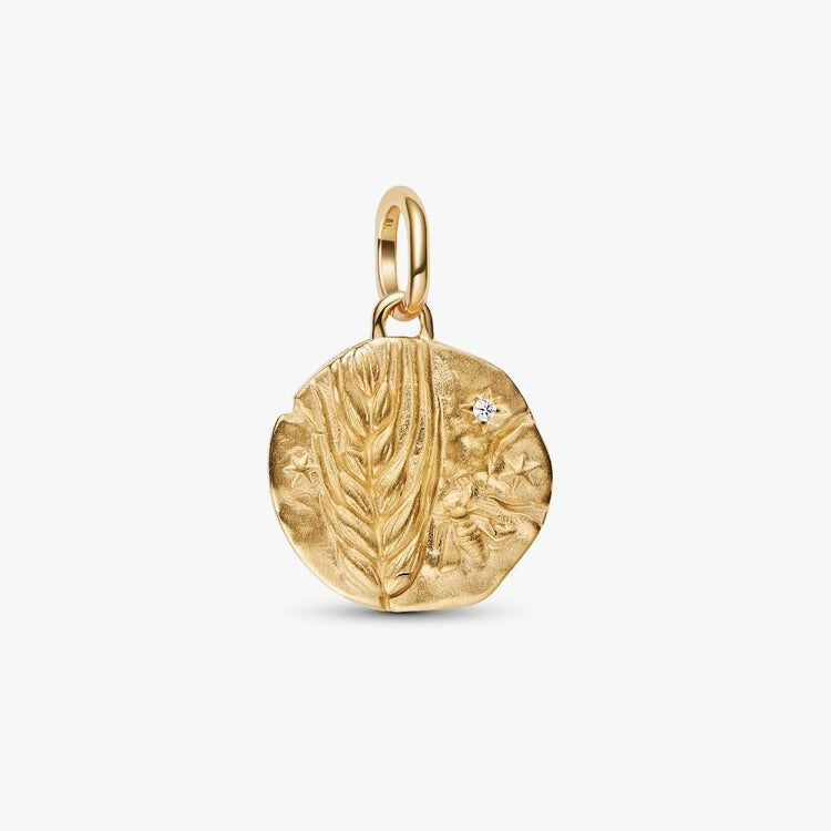 14ct Gold on Silver Wheat Medallion Pandora Charm