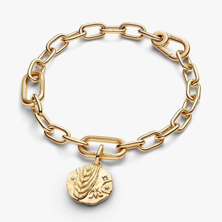 14ct Gold on Silver Wheat Medallion Pandora Charm