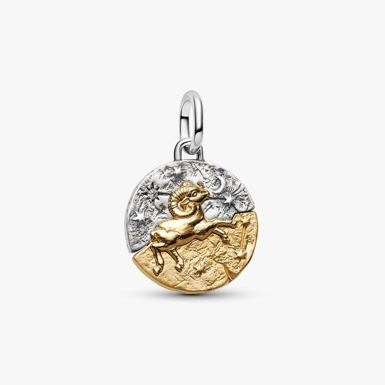 Aries Two-tone Zodiac Medallion Pandora Charm
