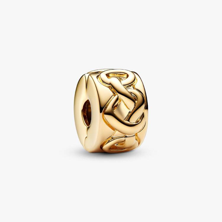 14ct Gold on Silver Knotted Hearts Clip Pandora Charm