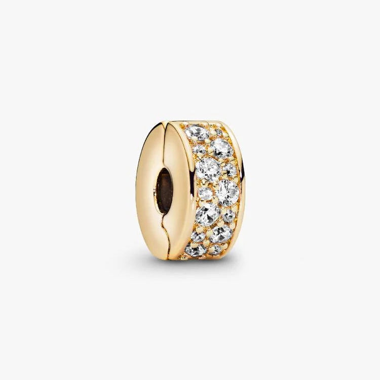 14ct Gold on Silver Clear Pavé Clip Pandora Charm