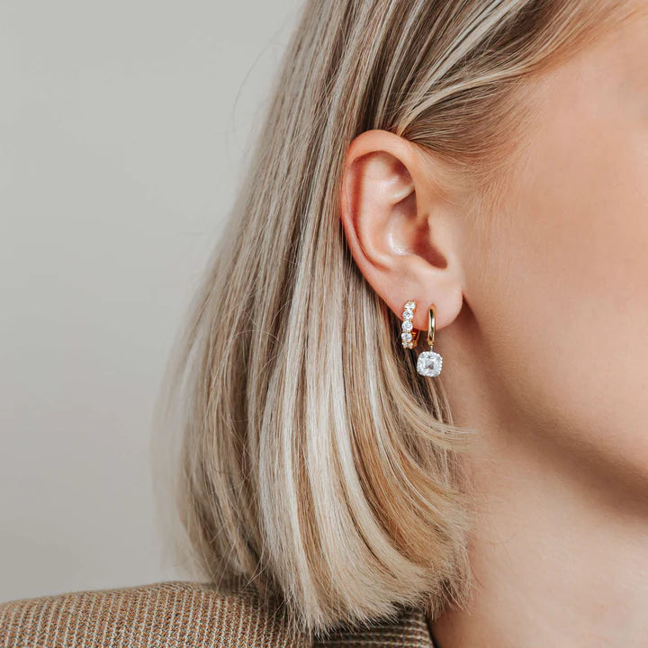 TISENTO GOLD CZ HUGGIE HOOP EARRINGS
