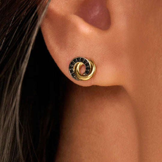 TISENTO GOLD INTERLOCKING RINGS STUD EARRINGS