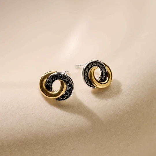 TISENTO GOLD INTERLOCKING RINGS STUD EARRINGS