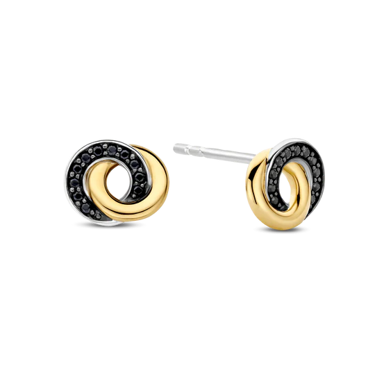 TISENTO GOLD INTERLOCKING RINGS STUD EARRINGS
