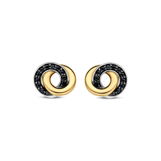 TISENTO GOLD INTERLOCKING RINGS STUD EARRINGS