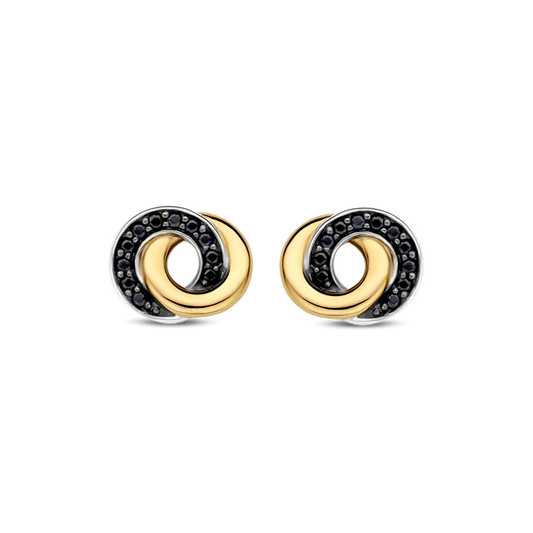 TISENTO GOLD INTERLOCKING RINGS STUD EARRINGS
