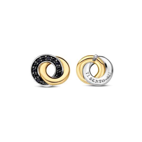 TISENTO GOLD INTERLOCKING RINGS STUD EARRINGS