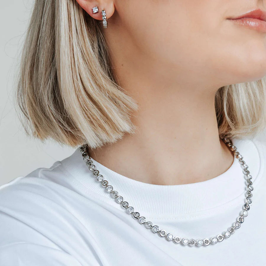 Tisento Sterling Silver 16mm Zirconia Hoop Earrings