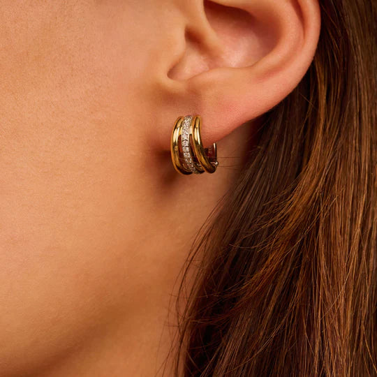 TISENTO TWO-TONED CZ HOOP EARRINGS