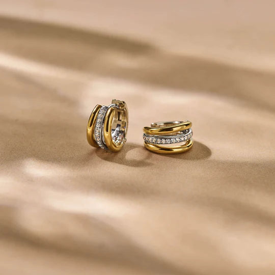TISENTO TWO-TONED CZ HOOP EARRINGS