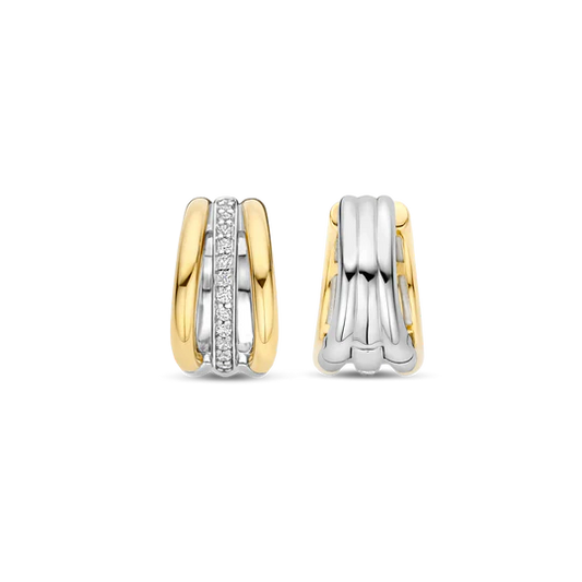 TISENTO TWO-TONED CZ HOOP EARRINGS