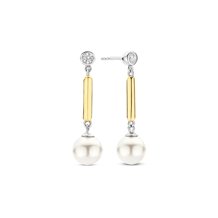 TISENTO GOLD ON SIL DROP PEARL EARRINGS
