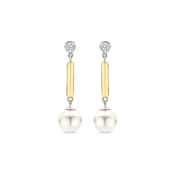 TISENTO GOLD ON SIL DROP PEARL EARRINGS