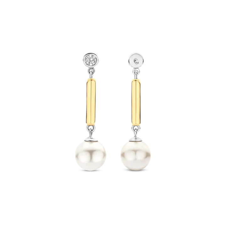 TISENTO GOLD ON SIL DROP PEARL EARRINGS