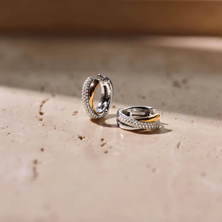 TISENTO TWO-TONED CZ TWIST HOOP EARRINGS