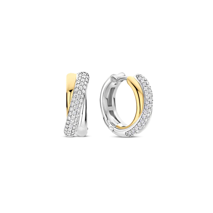 TISENTO TWO-TONED CZ TWIST HOOP EARRINGS